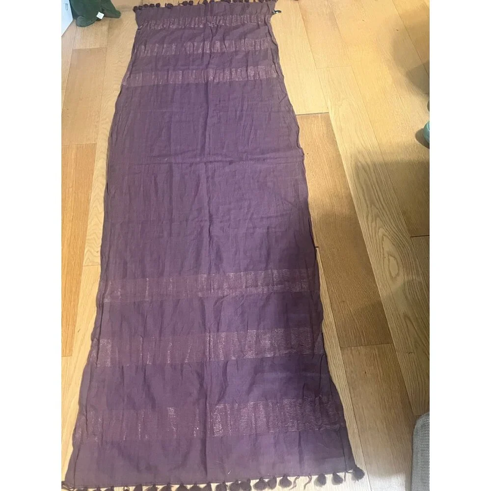 EILEEN FISHER Wool Tassel Striped Scarf in Plum
